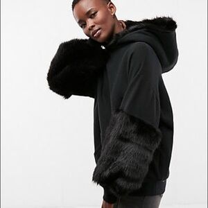 Express black faux fur sweatshirt